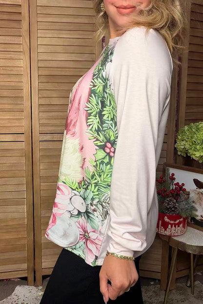 Christmas santa print raglan long sleeve women's boutique top Southern Stitch HQ17699