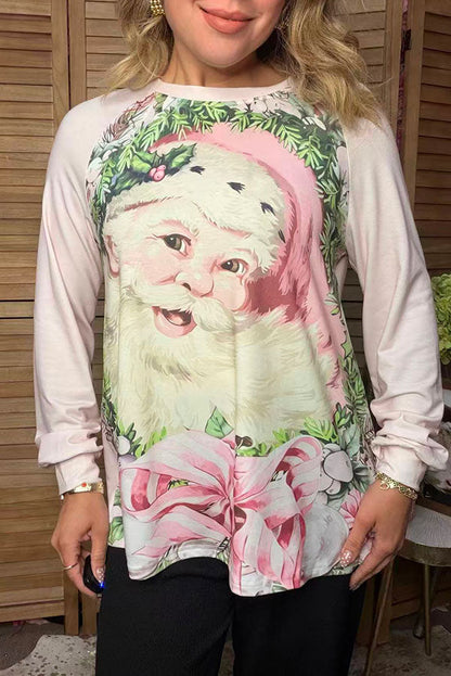 Christmas santa print raglan long sleeve women's boutique top Southern Stitch HQ17699