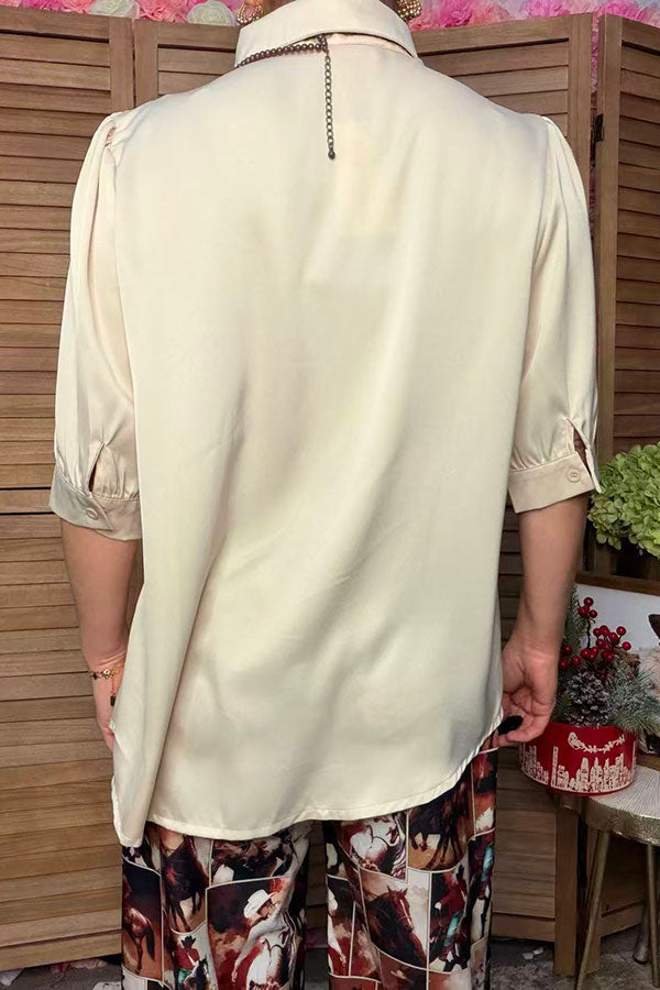 Western cream silky puff sleeve women's boutique blouse Southern Stitch HQ17743