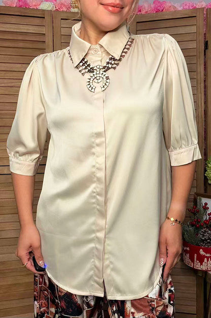 Western cream silky puff sleeve women's boutique blouse Southern Stitch HQ17743