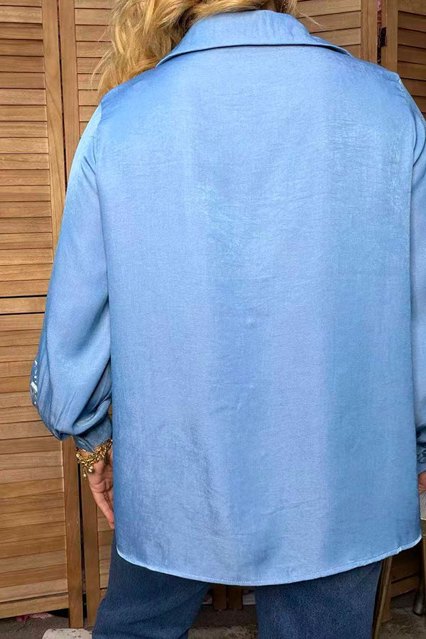 Western floral embroidery denim long sleeve women's boutique shirt Southern Stitch HQ17776