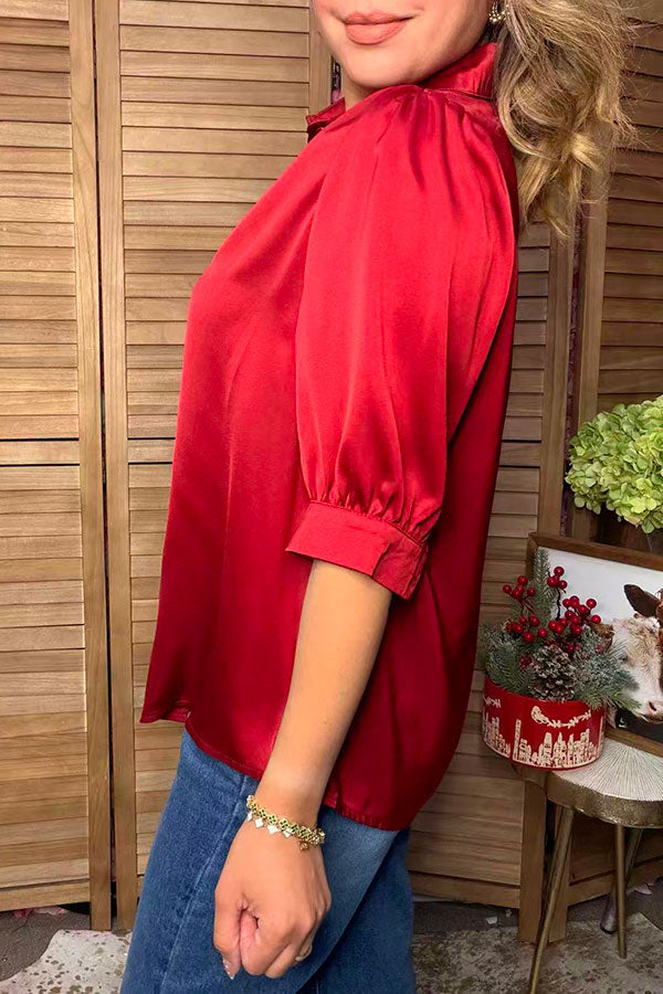 Western burgundy silky puff sleeve women's boutique blouse Southern Stitch HQ17781