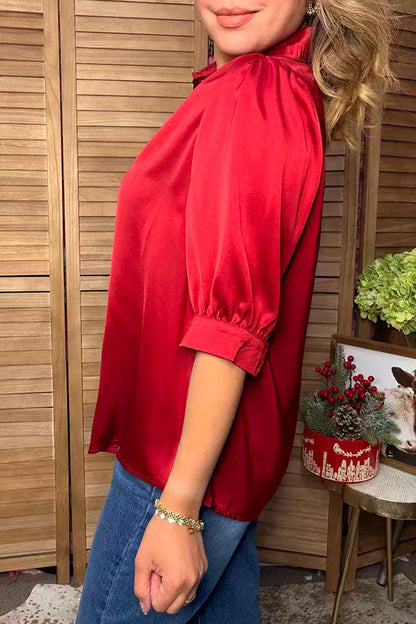 Western burgundy silky puff sleeve women's boutique blouse Southern Stitch HQ17781
