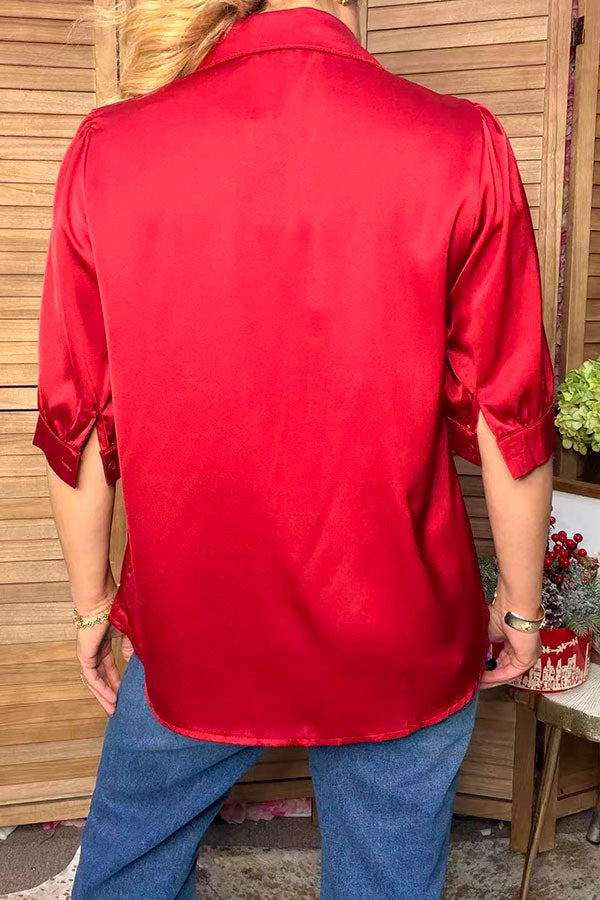 Western burgundy silky puff sleeve women's boutique blouse Southern Stitch HQ17781