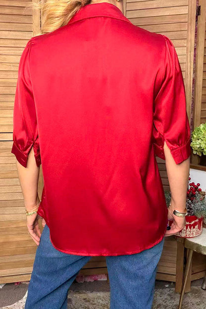 Western burgundy silky puff sleeve women's boutique blouse Southern Stitch HQ17781