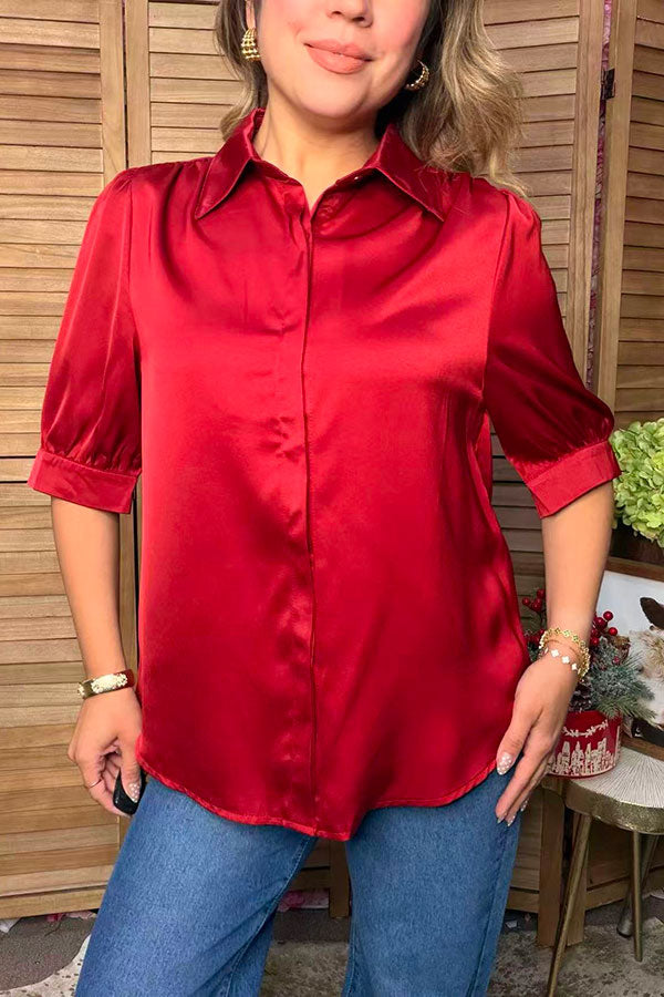 Western burgundy silky puff sleeve women's boutique blouse Southern Stitch HQ17781