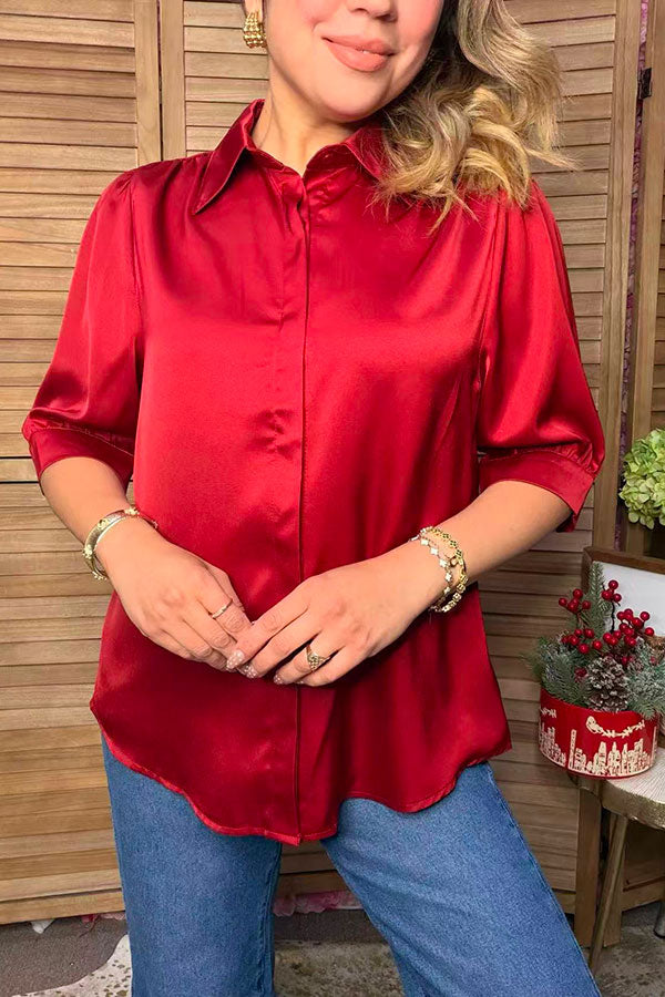 Western burgundy silky puff sleeve women's boutique blouse Southern Stitch HQ17781