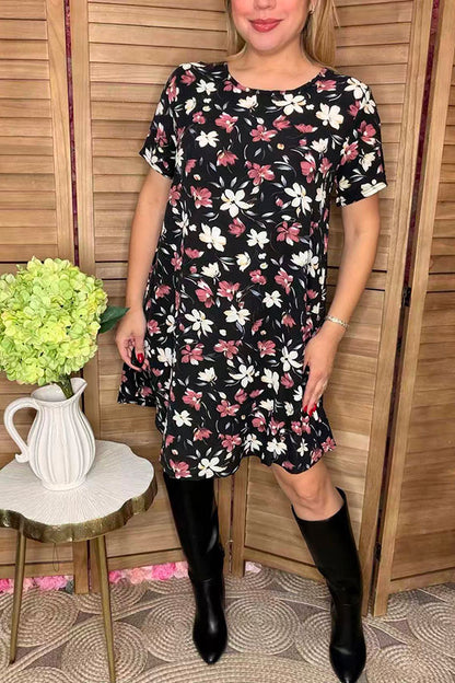 Floral printed Chiffon short sleeve women dress HX5304