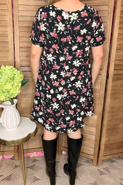 Floral printed Chiffon short sleeve women dress HX5304