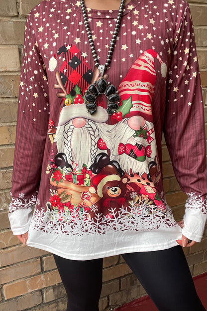 DLH13840 GNOMES CHRISTMAS PRINTED L/SLEEVE TOP