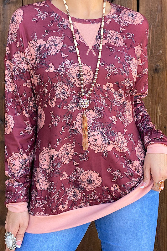 BQ12250 Floral printed long sleeve top