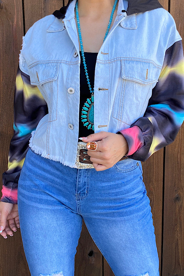 LW8198 Jean distressed jacket  w/removable hoodie