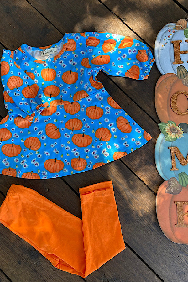 Halloween pumpkin top orange legging girls boutique set XCH0010-18H