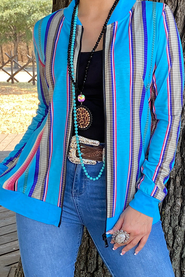 GJQ9433 Multicolor serape zipper jacket