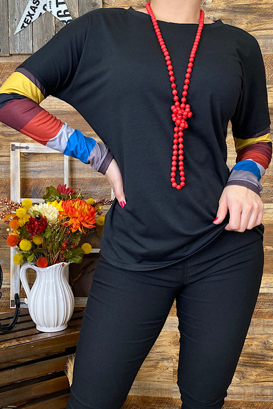 LW853 Black top w/multi color block sleeves