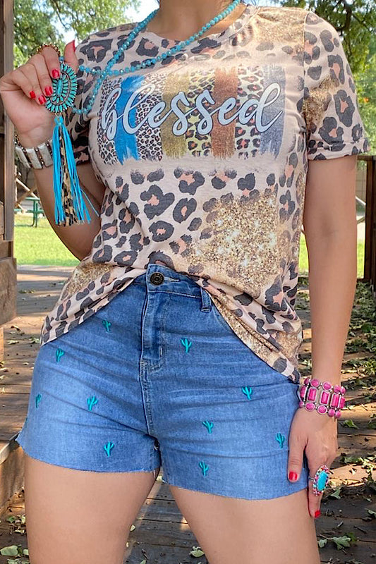 DLH12683 BLESSED Leopard printed t-shirt