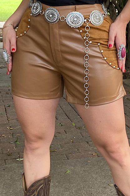 XCH13254 Brown leather & suede shorts
