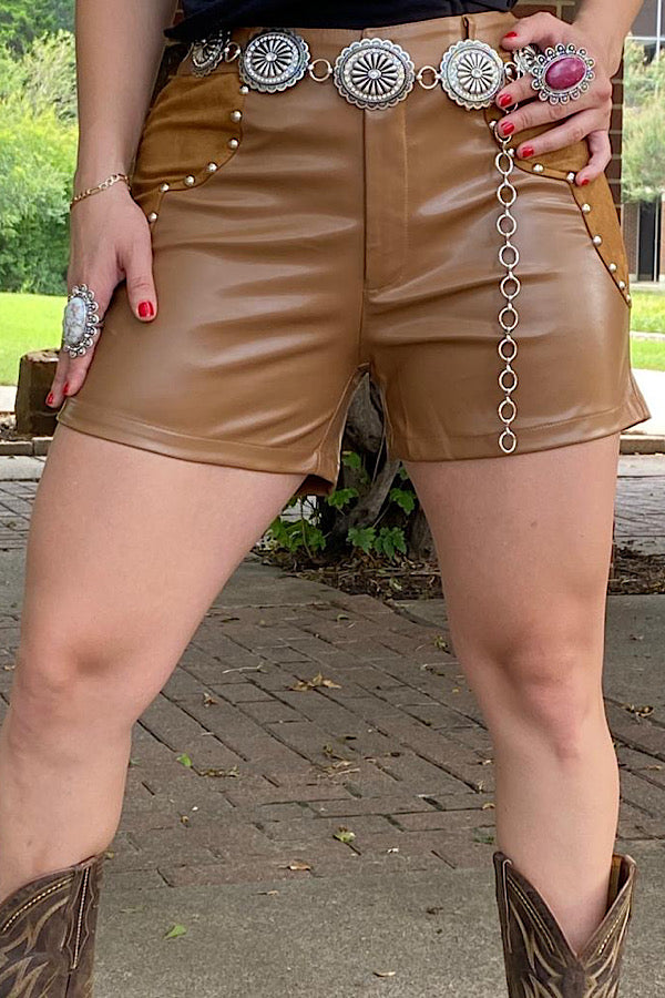 XCH13254 Brown leather & suede shorts