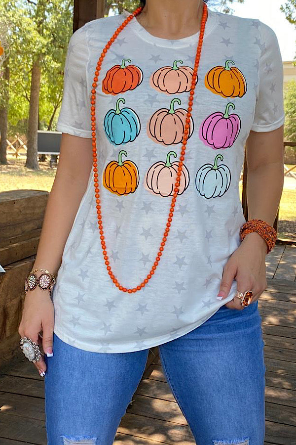 DLH10904 Multi color pumpkin printed t-shirt