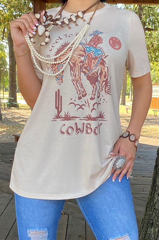 XCH13650 "IT'S COOL TO BE A COWBOY" Horse printed short sleeve top