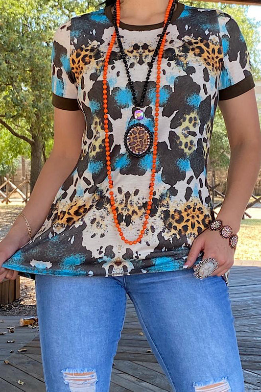 YMY11685 Animal print & turquoise concho printed short
