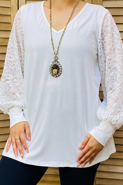 BQ14110-1 White top w/lace long sleeves