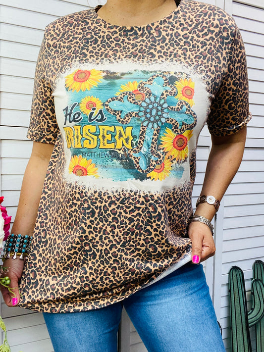 DLH13026 He is Risen / Leopard printed top