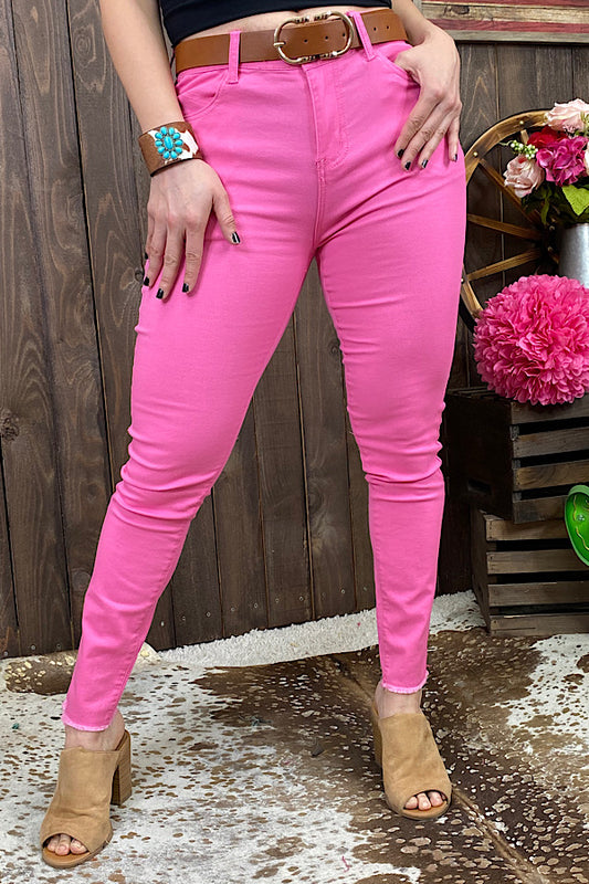 J207 Solid Pink skinny jeans