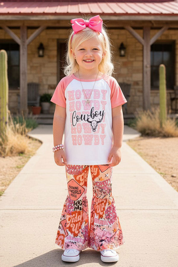 Western HOWDY COWBOY printed top & pant girls boutique set LC0013