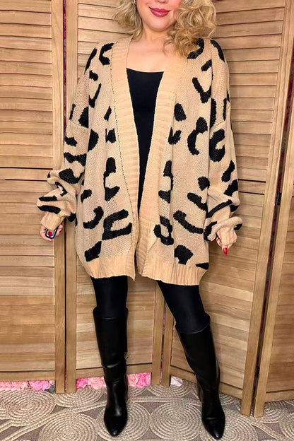 Cozy leopard loose style long sleeve women sweater/cardigan MY15287