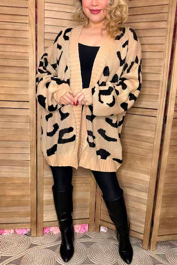 Cozy leopard loose style long sleeve women sweater/cardigan MY15287