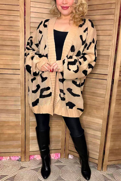 Cozy leopard loose style long sleeve women sweater/cardigan MY15287