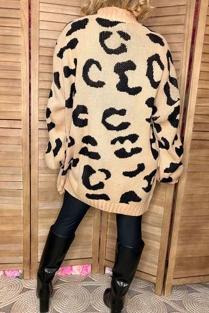 Cozy leopard loose style long sleeve women sweater/cardigan MY15287