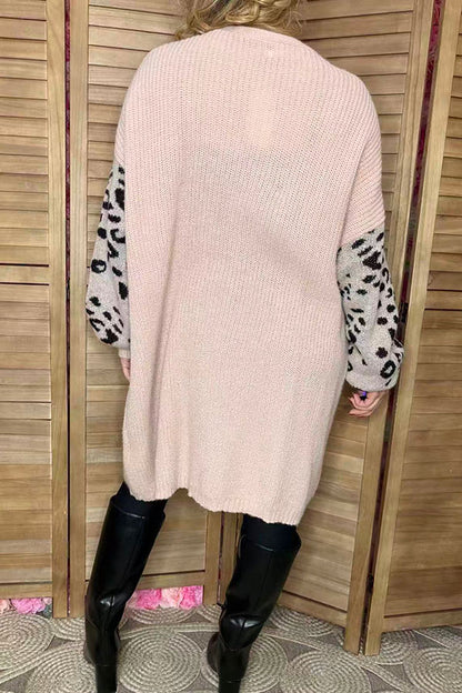 Light pink knitted leopard long sleeve women Sweater/cardigan MY15300