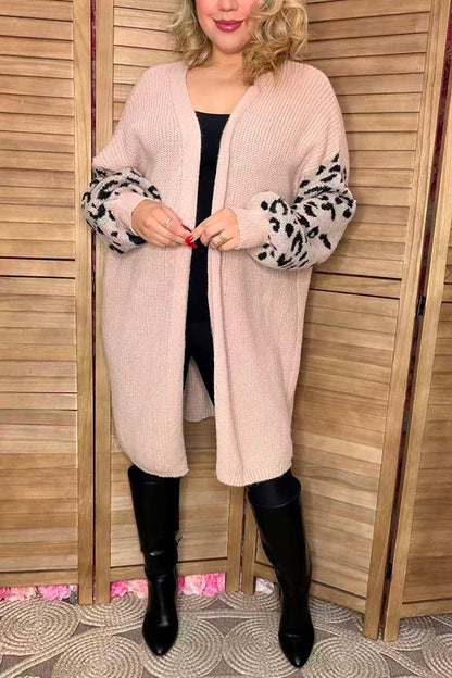 Light pink knitted leopard long sleeve women Sweater/cardigan MY15300