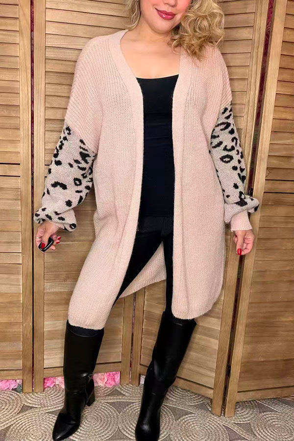 Light pink knitted leopard long sleeve women Sweater/cardigan MY15300
