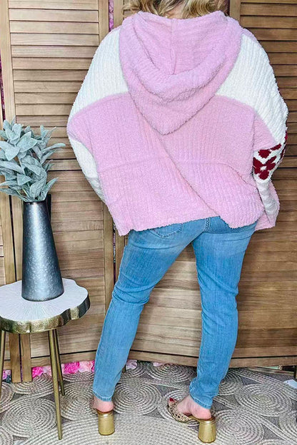 Checkered Flower Pink knitted loose style women hoodie sweater MY15306