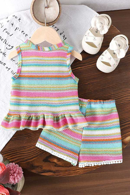Toddler girl colorful striped knit tank top & shorts set 251277M