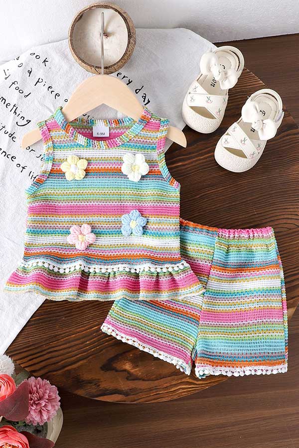 Toddler girl colorful striped knit tank top & shorts set 251277M