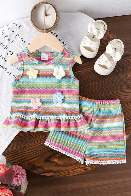 Toddler girl colorful striped knit tank top & shorts set 251277M