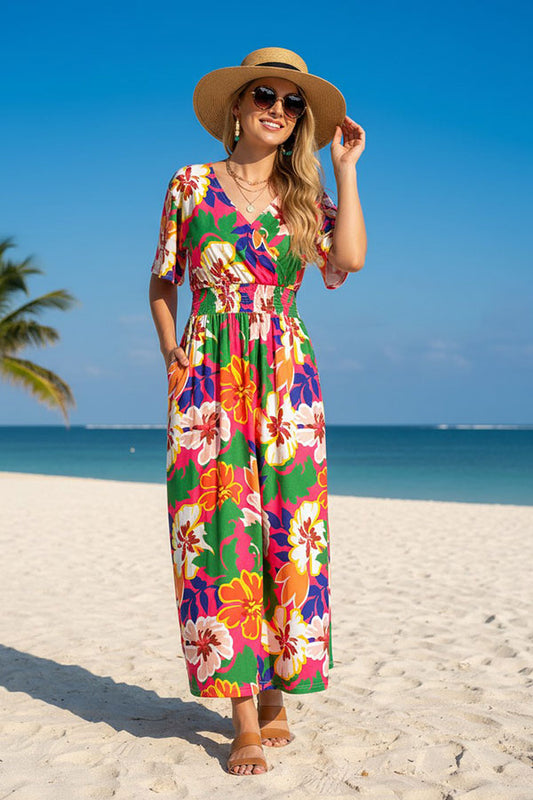 Chic floral printed short sleeve maxi women boutioque dress Southern Stitch PA2406