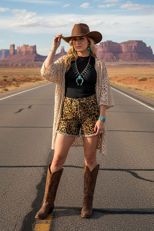 Women's denim shorts wholesale Leopard prints denim shorts with pockets S023