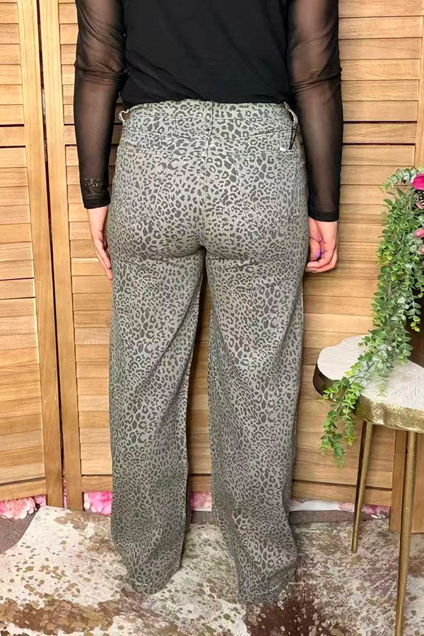 Western grey leopard denim wide leg women's boutique jeans Southern Stitch S028