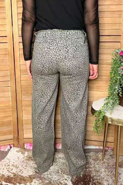 Western grey leopard denim wide leg women's boutique jeans Southern Stitch S028