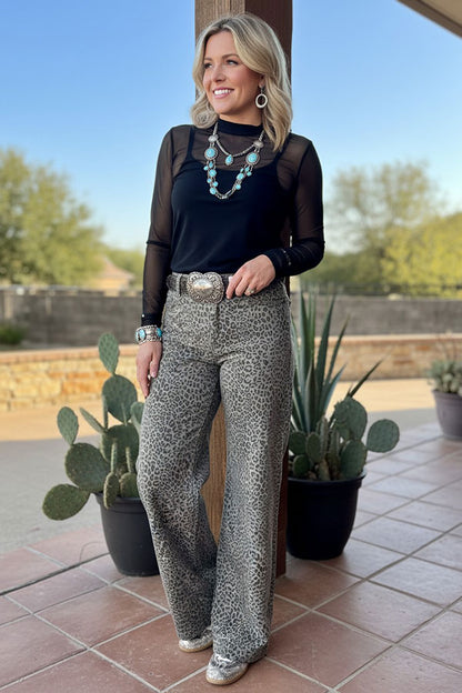 Western grey leopard denim wide leg women's boutique jeans Southern Stitch S028