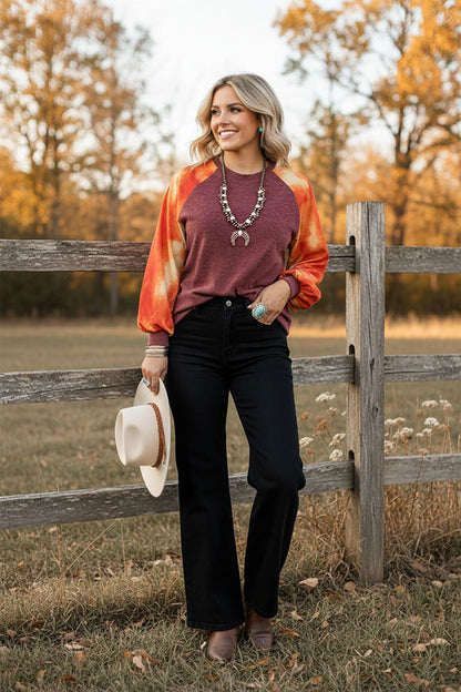 Western raglan long sleeve burgundy women's boutique top SP7924
