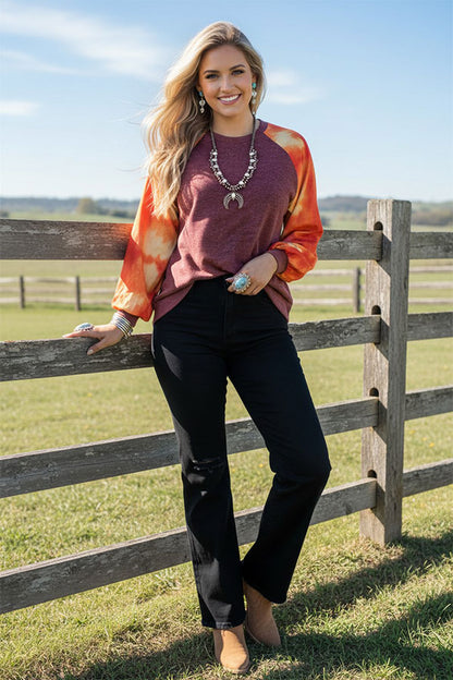 Western raglan long sleeve burgundy women's boutique top SP7924
