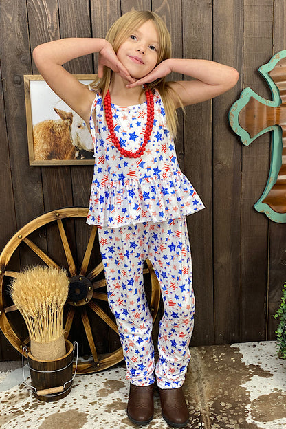 DLH1212-23 4th July America flag stars printetd infant baby jumpsuit