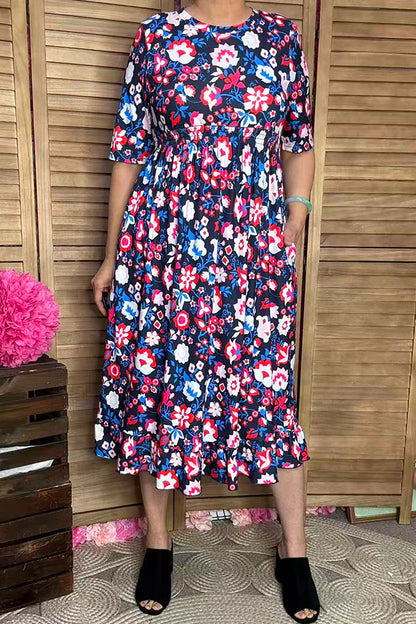 Trendy floral boutique maxi women's dress w/half sleeve elastic waist GJQ16148