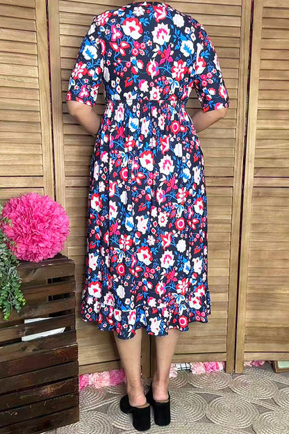 Trendy floral boutique maxi women's dress w/half sleeve elastic waist GJQ16148